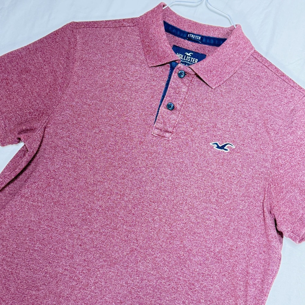 Hollister Mens Red Heathered Stretch Polo Shirt Epic Flex‎ Short Sleeve Med
